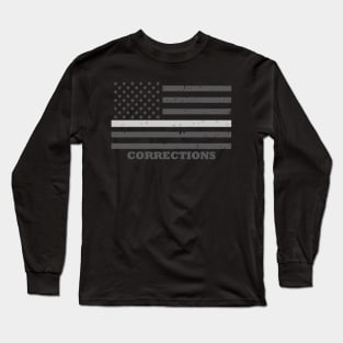 Corrections Officer Gift - Thin Silver Line Flag - Prison Officer Long Sleeve T-Shirt